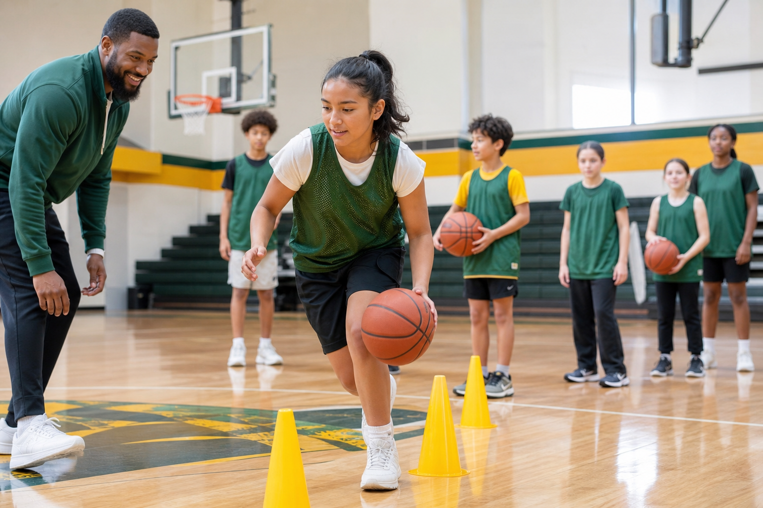 Students practicing in the school gym.