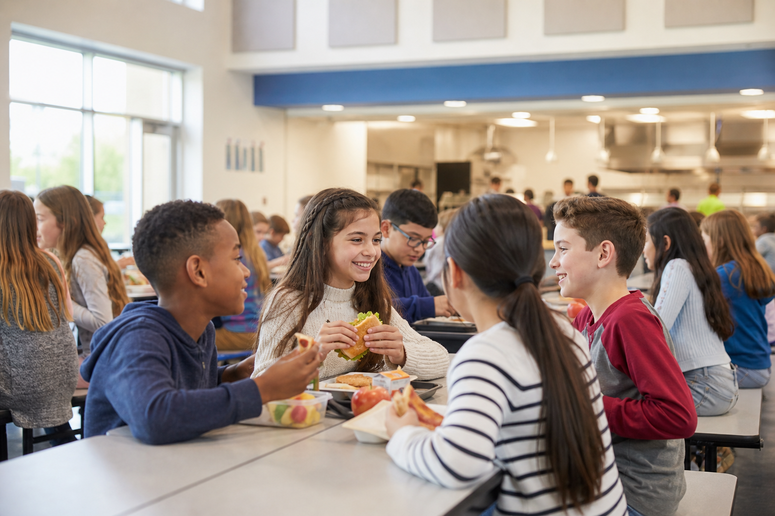 Students eating lunch in the Maple Hollow cafeteria.